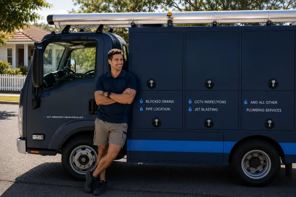 Service van and plumber at a Greenwich callout