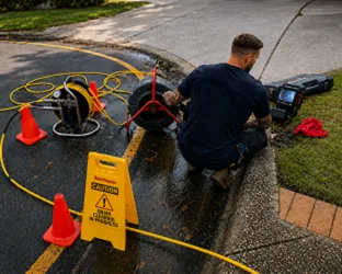 Plumber checking a blocked drain on a Greenwich job