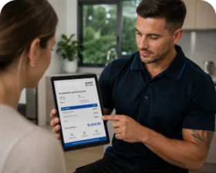 Plumber explaining a service estimate in Greenwich